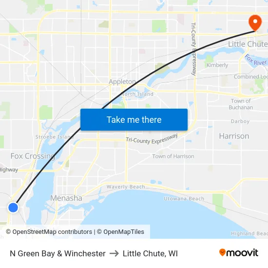 N Green Bay & Winchester to Little Chute, WI map