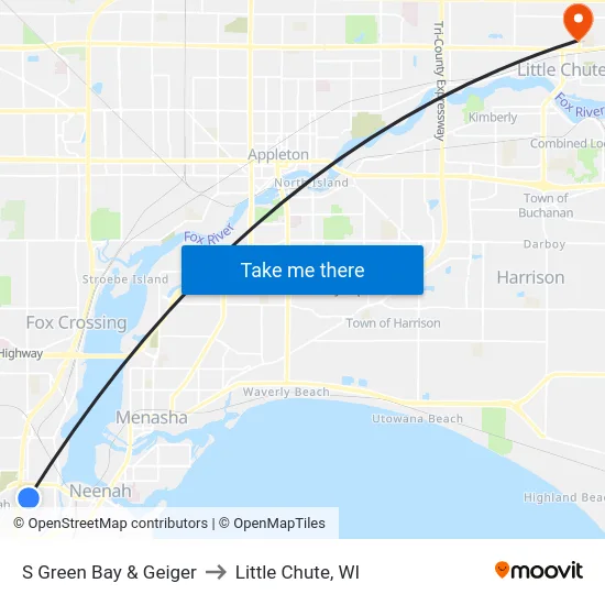 S Green Bay & Geiger to Little Chute, WI map