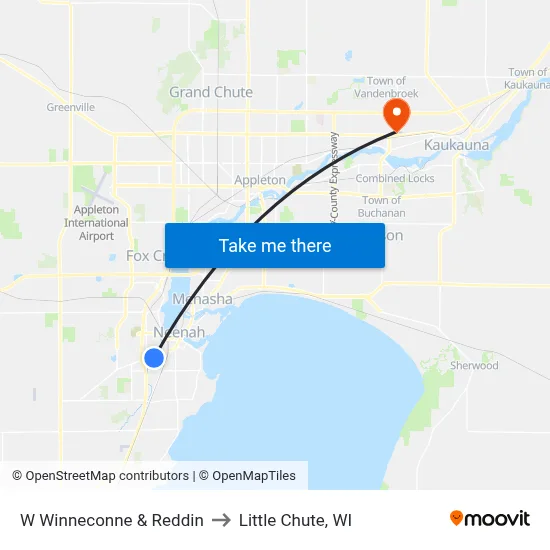 W Winneconne & Reddin to Little Chute, WI map