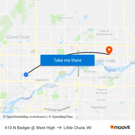 610 N Badger @ West High to Little Chute, WI map