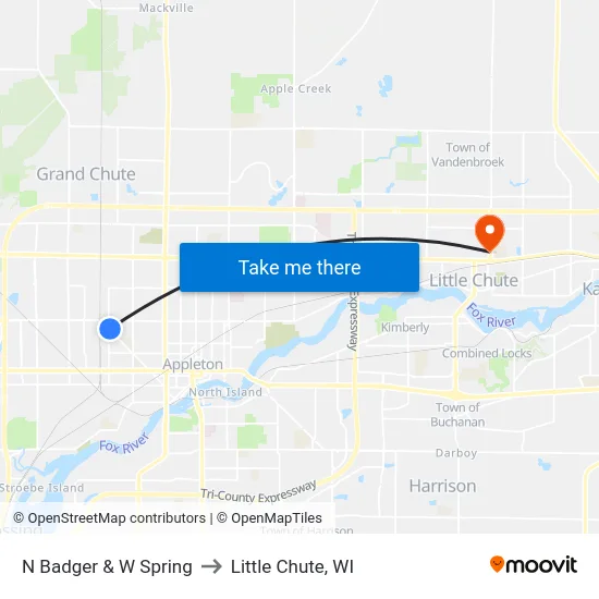 N Badger & W Spring to Little Chute, WI map