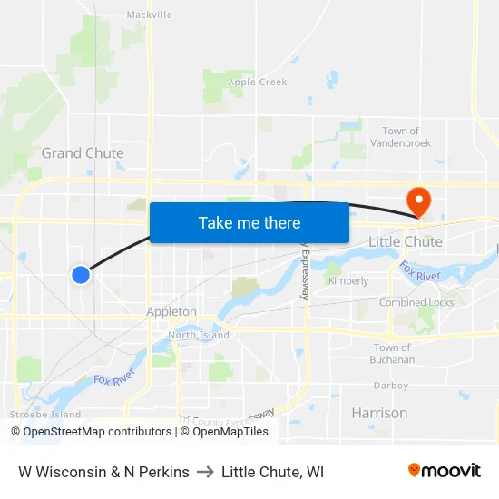 W Wisconsin & N Perkins to Little Chute, WI map