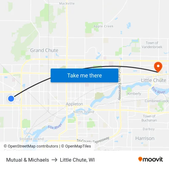Mutual & Michaels to Little Chute, WI map