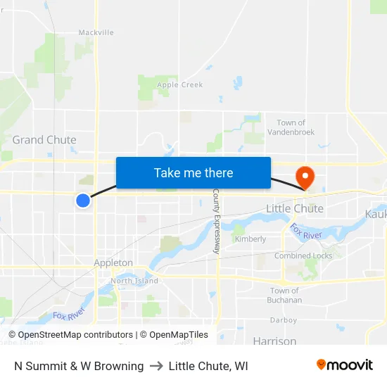 N Summit & W Browning to Little Chute, WI map