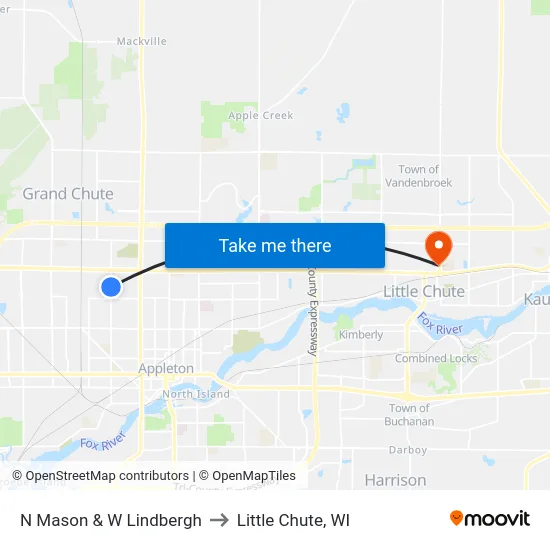 N Mason & W Lindbergh to Little Chute, WI map