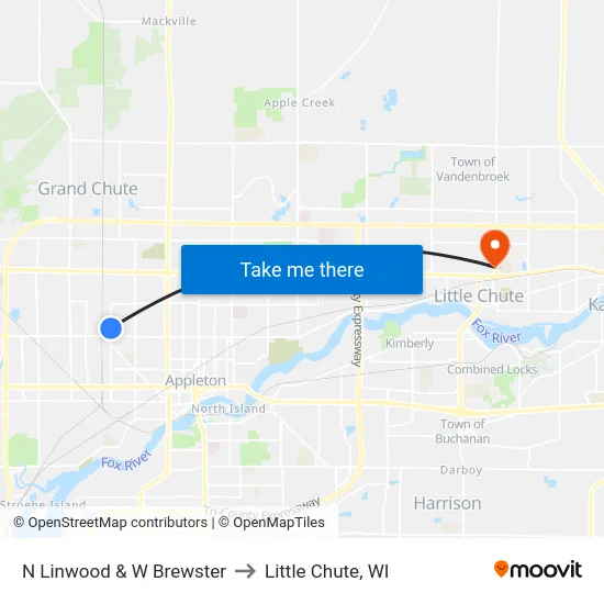 N Linwood & W Brewster to Little Chute, WI map