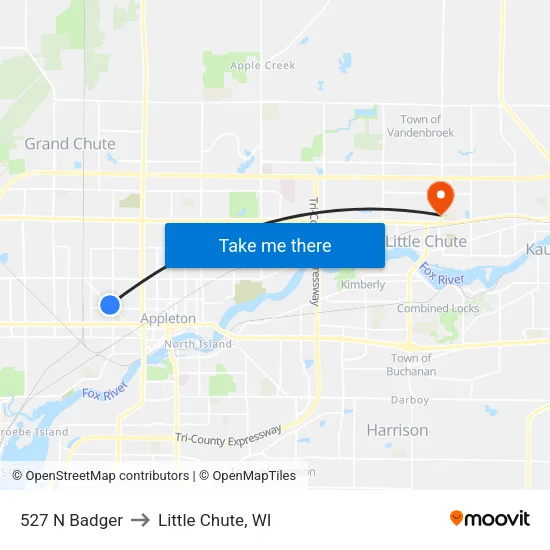527 N Badger to Little Chute, WI map