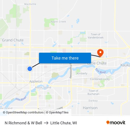 N Richmond & W Bell to Little Chute, WI map