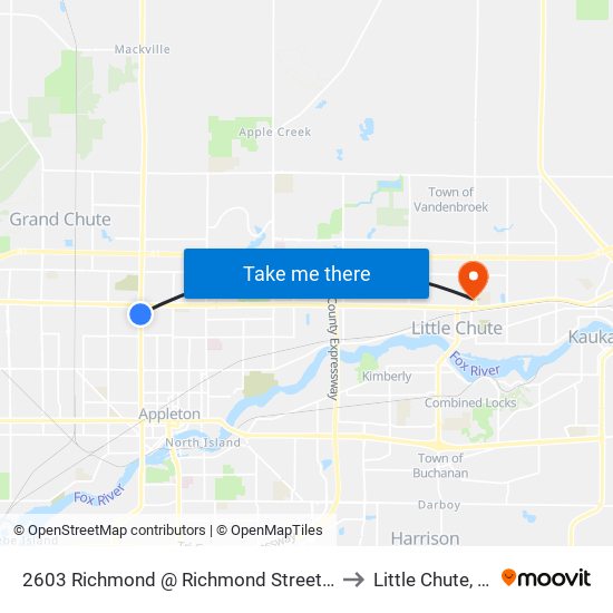 2603 Richmond @ Richmond Street Inn to Little Chute, WI map