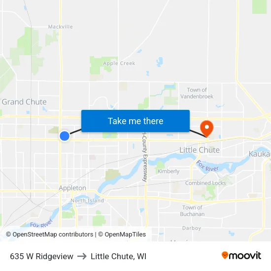635 W Ridgeview to Little Chute, WI map