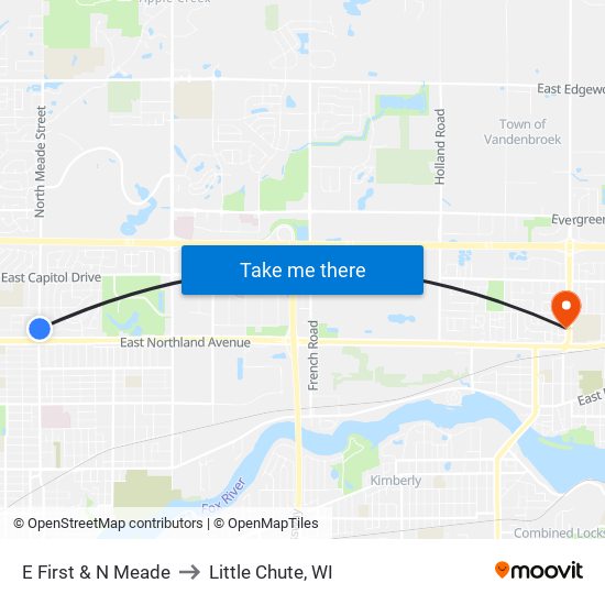 E First & N Meade to Little Chute, WI map