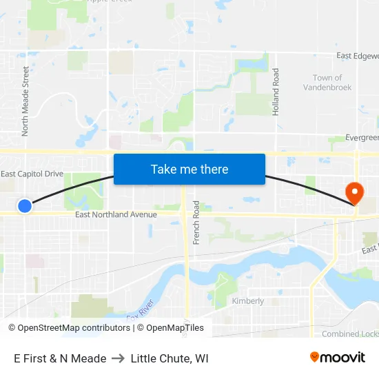 E First & N Meade to Little Chute, WI map