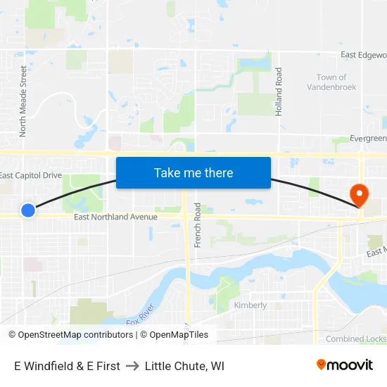 E Windfield & E First to Little Chute, WI map