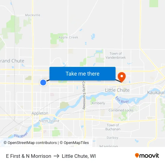E First & N Morrison to Little Chute, WI map