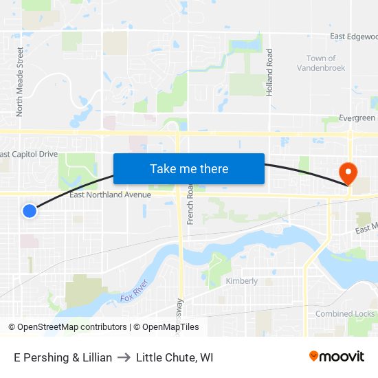 E Pershing & Lillian to Little Chute, WI map