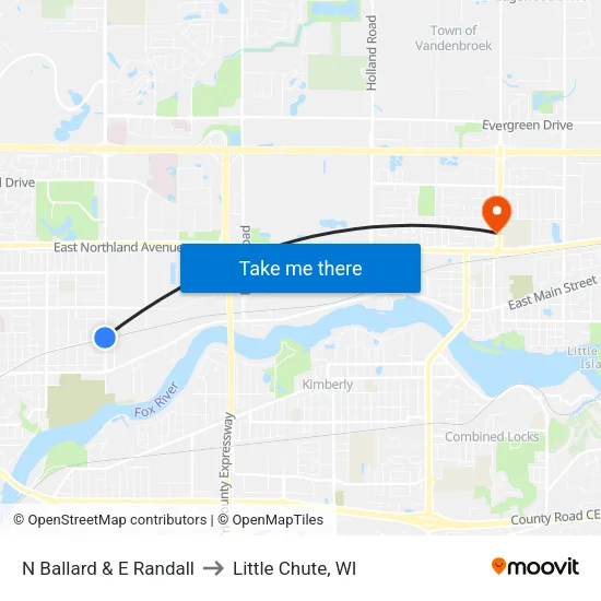 N Ballard & E  Randall to Little Chute, WI map