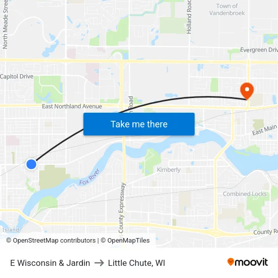 E Wisconsin & Jardin to Little Chute, WI map