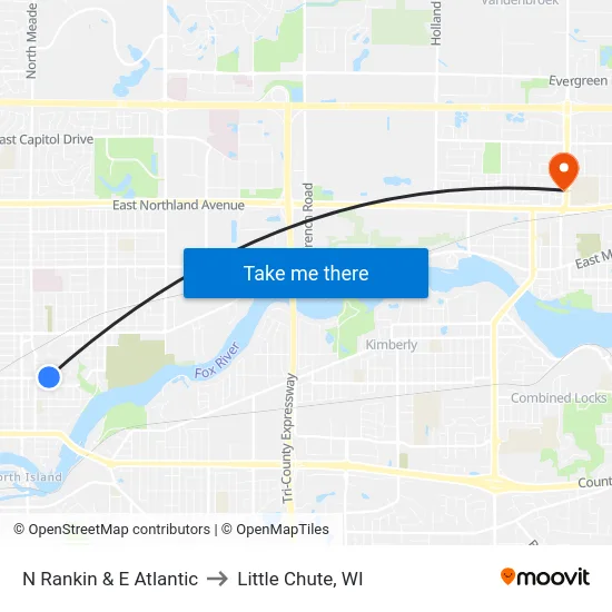 N Rankin & E Atlantic to Little Chute, WI map