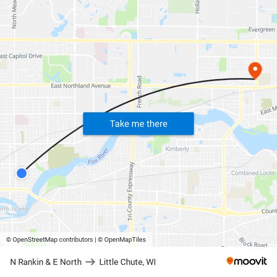 N Rankin & E North to Little Chute, WI map