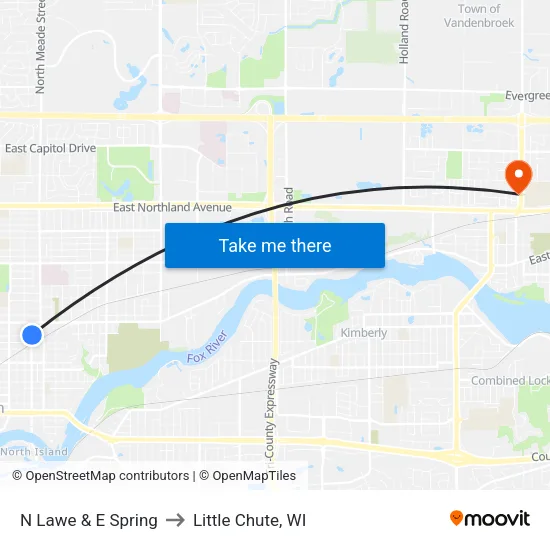 N Lawe & E Spring to Little Chute, WI map