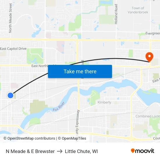 N Meade & E Brewster to Little Chute, WI map