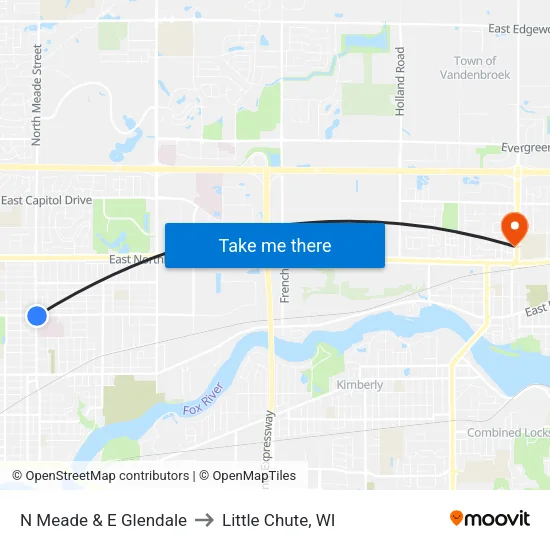N Meade & E Glendale to Little Chute, WI map