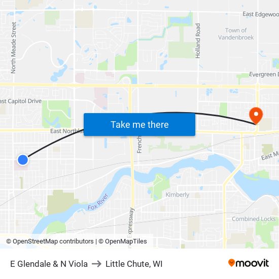 E Glendale & N Viola to Little Chute, WI map