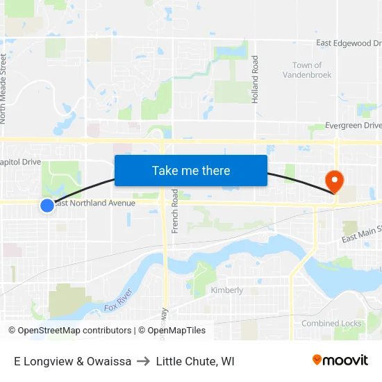 E Longview & Owaissa to Little Chute, WI map