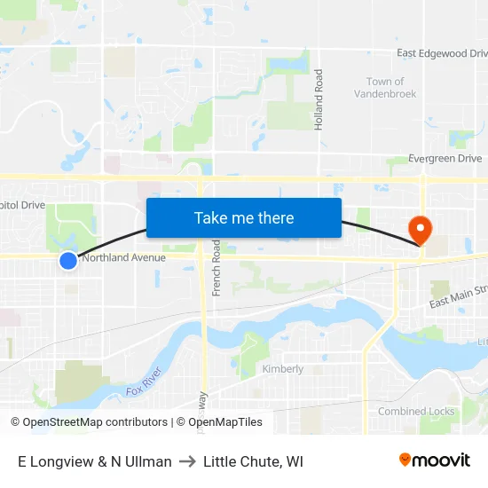 E Longview & N Ullman to Little Chute, WI map