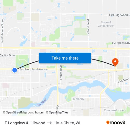 E Longview & Hillwood to Little Chute, WI map