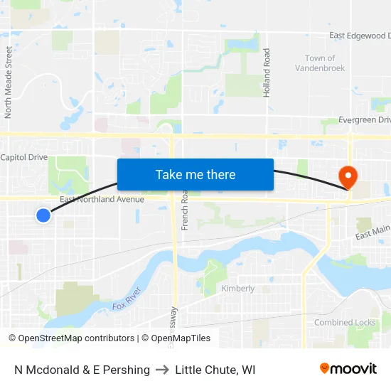 N Mcdonald & E Pershing to Little Chute, WI map