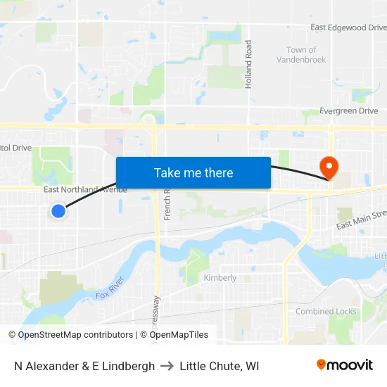 N Alexander & E Lindbergh to Little Chute, WI map