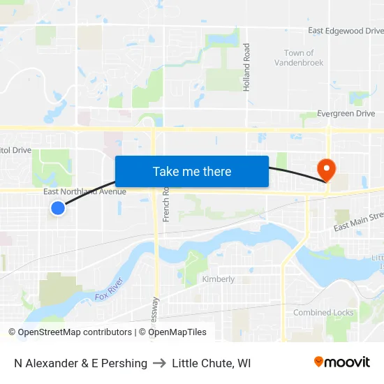 N Alexander & E Pershing to Little Chute, WI map