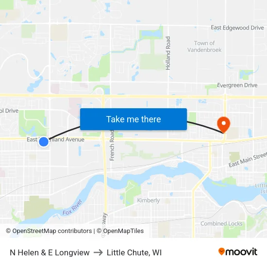 N Helen & E Longview to Little Chute, WI map