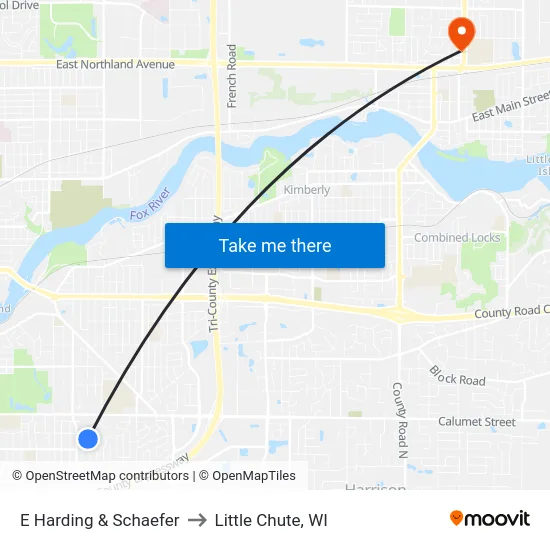 E Harding & Schaefer to Little Chute, WI map