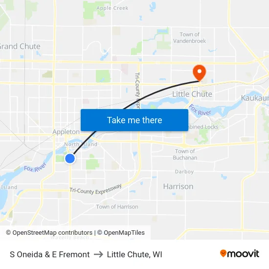 S Oneida & E Fremont to Little Chute, WI map