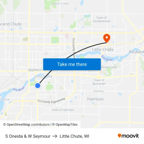S Oneida & W Seymour to Little Chute, WI map