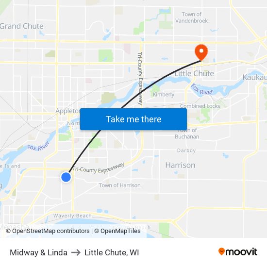 Midway & Linda to Little Chute, WI map