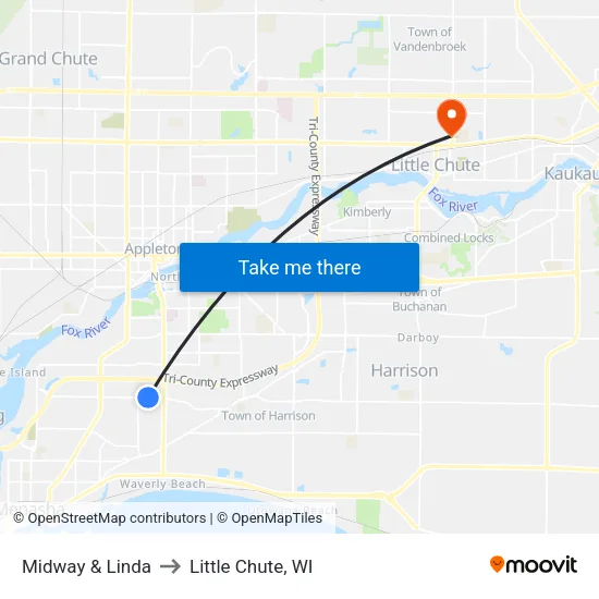 Midway & Linda to Little Chute, WI map