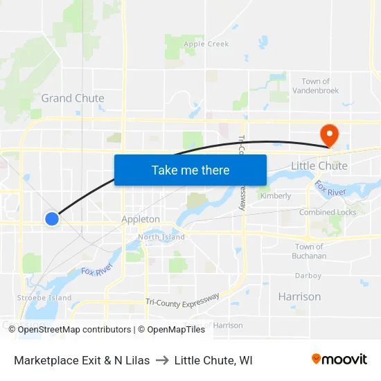 Marketplace Exit & N Lilas to Little Chute, WI map