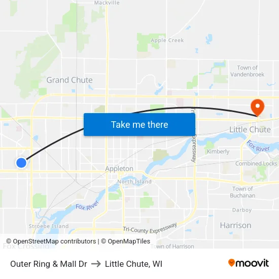 Outer Ring & Mall Dr to Little Chute, WI map