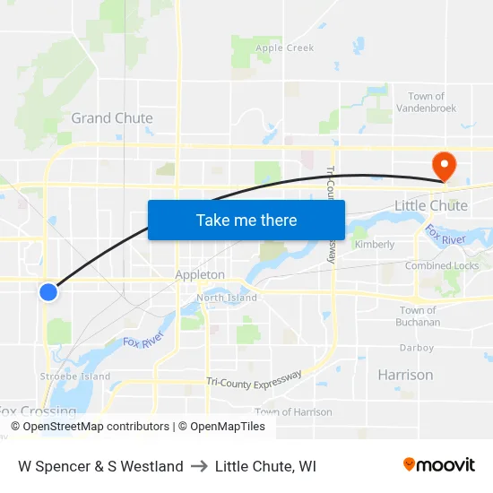 W Spencer & S Westland to Little Chute, WI map