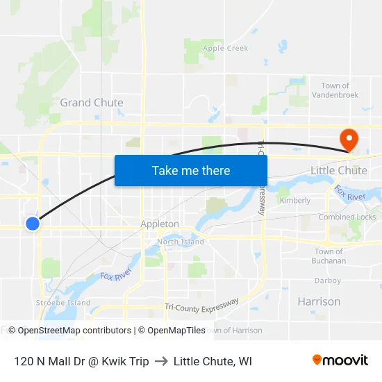 120 N Mall Dr @ Kwik Trip to Little Chute, WI map