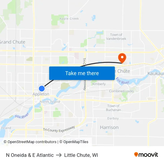 N Oneida &  E Atlantic to Little Chute, WI map
