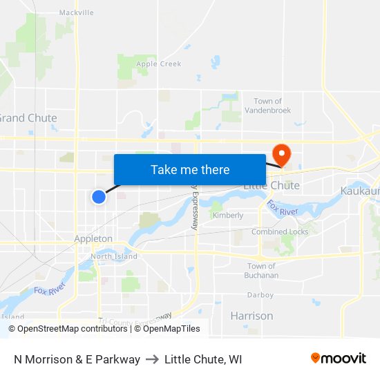 N Morrison & E Parkway to Little Chute, WI map