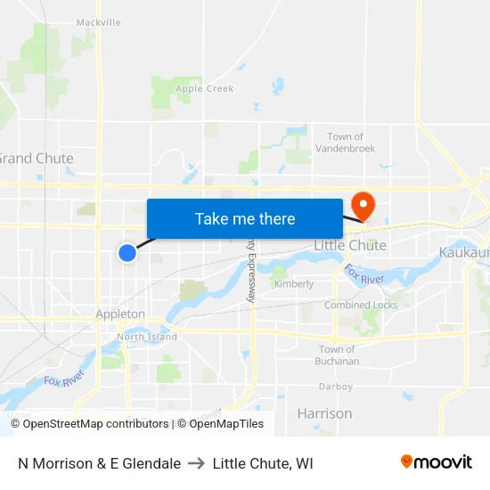 N Morrison &  E Glendale to Little Chute, WI map