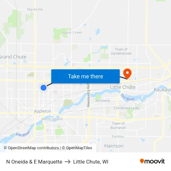N Oneida & E Marquette to Little Chute, WI map