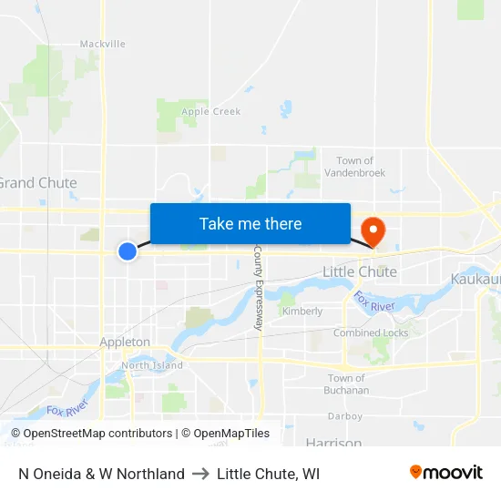 N Oneida & W Northland to Little Chute, WI map