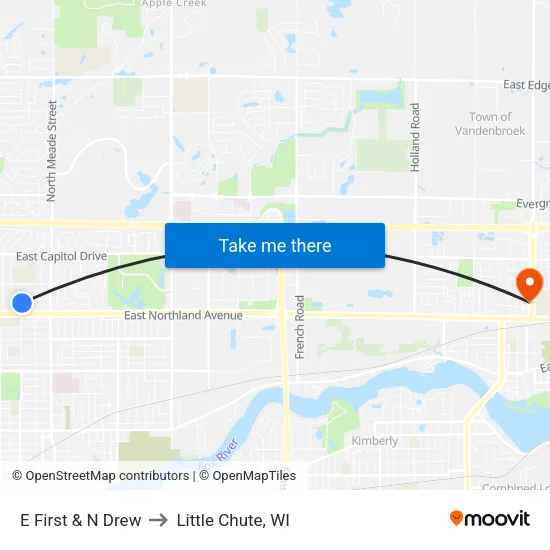 E First & N Drew to Little Chute, WI map