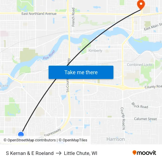 S Kernan & E Roeland to Little Chute, WI map